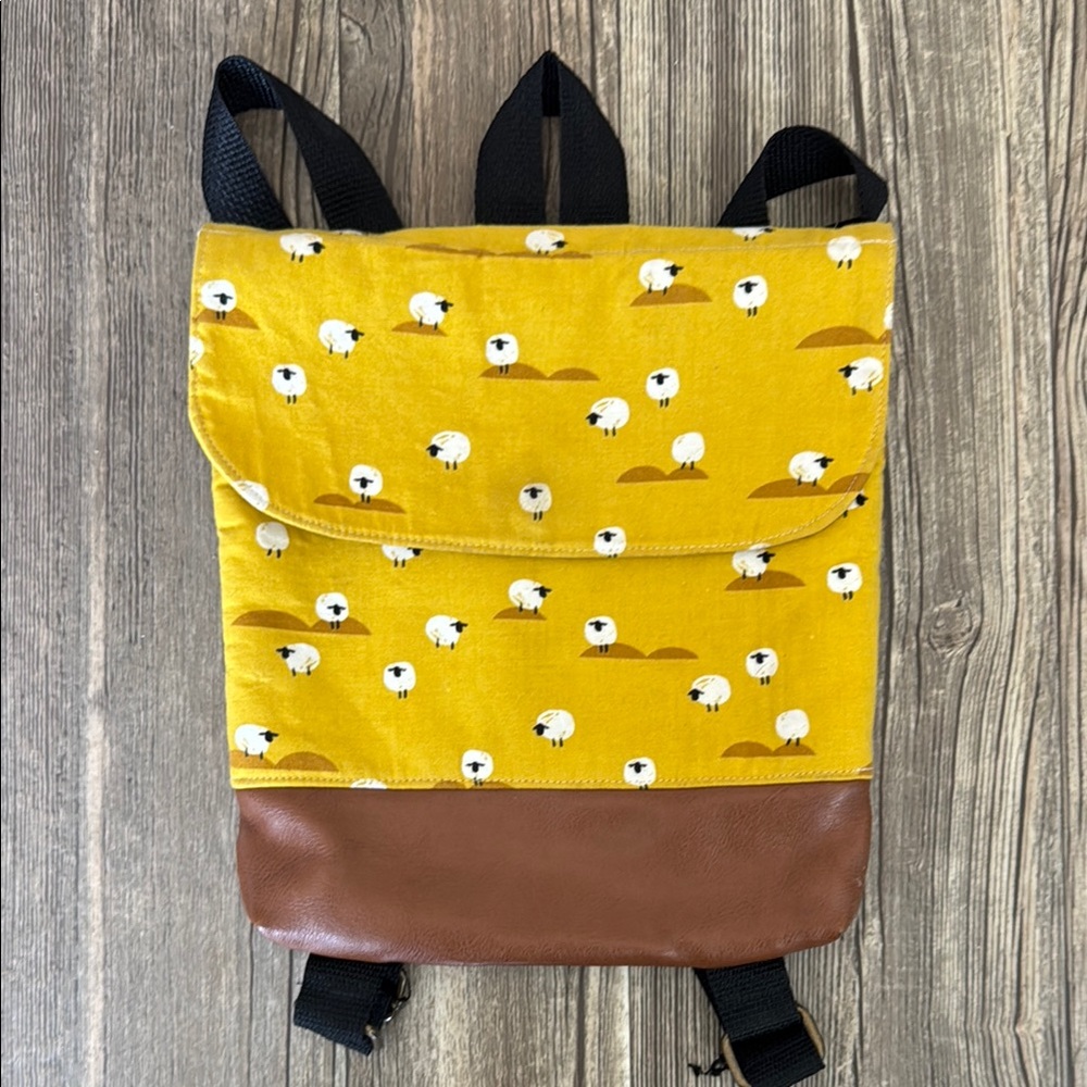 Handmade Yellow Sheep Print Toddler Backpack by Dainty Bean
